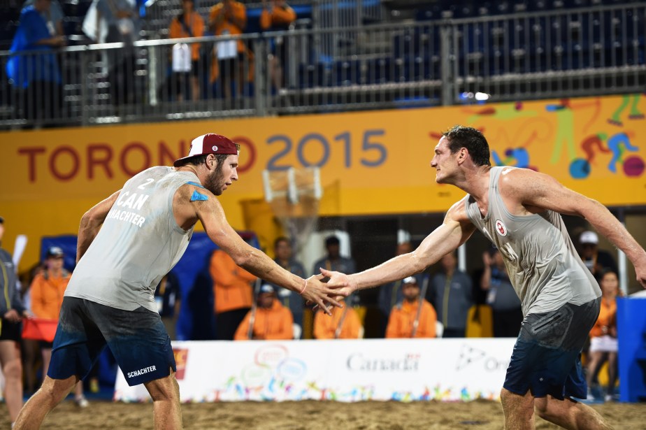 Beach volleyball - TO2015 Sam Schachter (left) and Josh Binstock for Team Canada in men's beach volleyball at the Pan Am Games (COC Photo by Jason Tse).