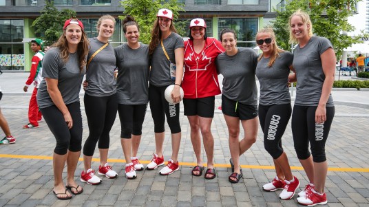 Women's water polo Team Canada water polo team playing volleyball during their downtime before the Games (photo: Alexa Fernando)
