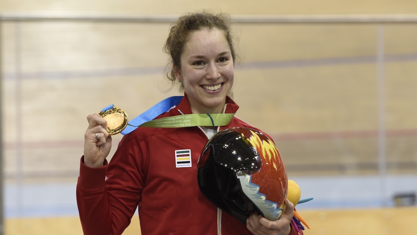 Monique Sullivan wins gold in the Women's Keirin at the Pan American Games in Toronto. Photo by Jason Ransom