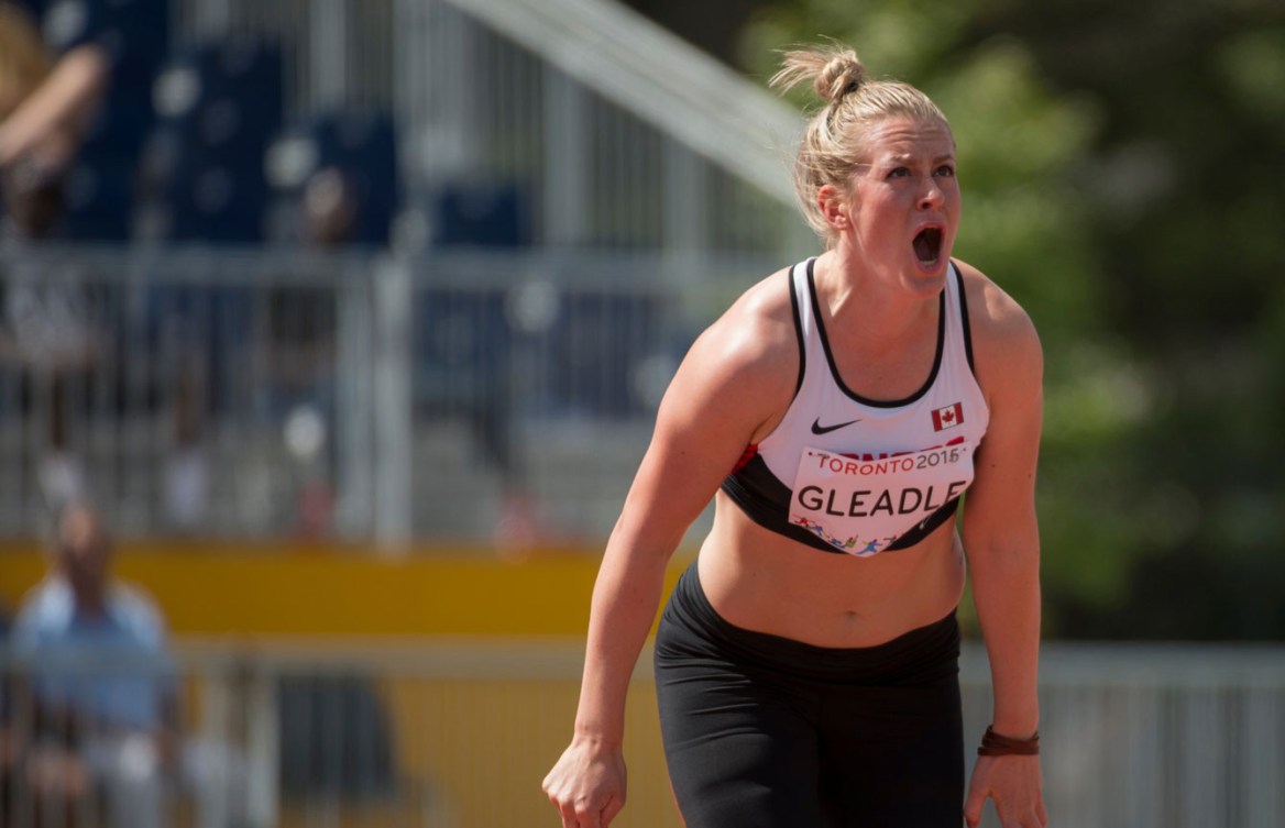 Liz Gleadle won gold in women's javelin at Toronto 2015 on July 21, 2015.