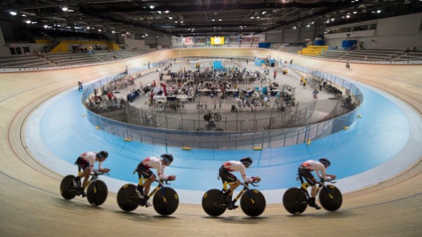 Women's Team Pursuit Canada's women's team pursuit practice at the Pan American Games in Toronto.