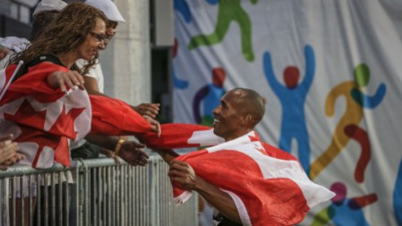 Damian Warner Damian Warner with friends and family after winning the decathlon at the Pan Am Games in Toronto on July 23, 2015.