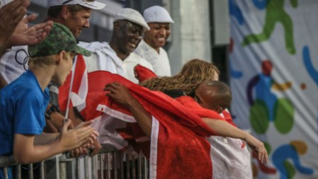 Damian Warner Damian Warner hugs his mother after winning the decathlon at the Pan Am Games in Toronto on July 23, 2015.