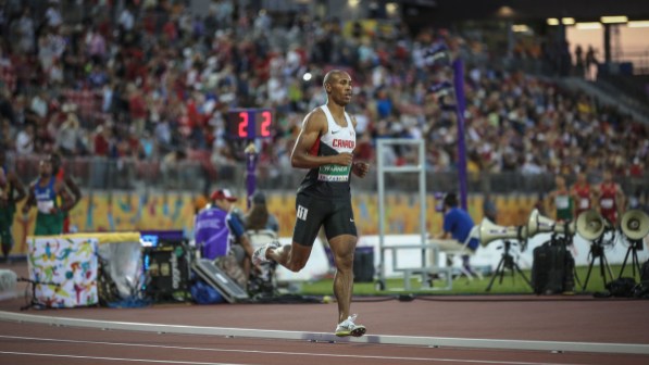 Damian Warner Warner quickly pulling away from the pack during the decathlon 1500m at the Pan Am Games on July 23, 2015 in Toronto.