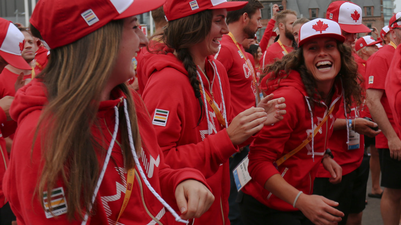 Members of the women's field hockey team at the athletes' village opening for Toronto 2015 Pan American Games (Photo: Alexandra Fernando).