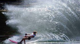 Whitney Mcclintock during preliminary slalom water skiing
