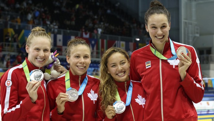 Canada takes the silver medal in the women's 4x100 m Medley Relay