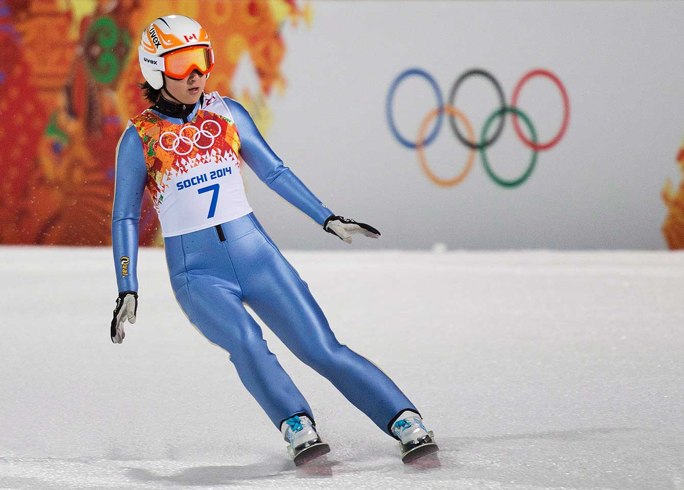 Canada's Atsuko Tanaka competes in the women's individual normal ski jumping event during the 2014 Sochi Winter Olympics in Krasnaya Polyana, Russia on Tuesday, February 11, 2014. THE CANADIAN PRESS/Nathan Denette