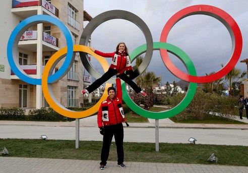 Paige Lawrence and Rudi Swiegers in the Athletes' Village at Sochi 2014.