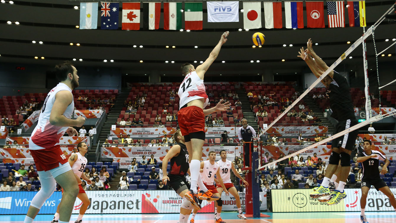 Gavin Schmitt goes up for a spike against Egypt at the FIVB World Cup on September 9, 2015 (Photo: FIVB).
