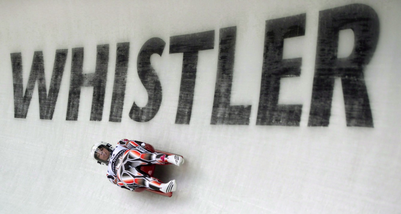 Kim McRae races during the first run women's luge at the 44th FIL World Championships at the Whistler Sliding Centre in Whistler, B.C., on February, 2, 2013.