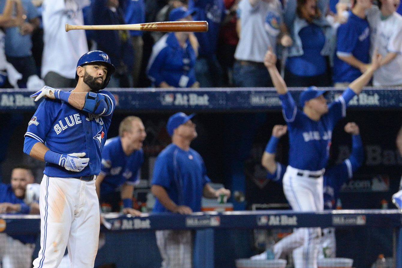 The infamous "Joey Bat-flip" following Bautista's series-clinching homer.