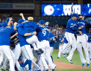 The team celebrates its first playoff series win in 22 years.