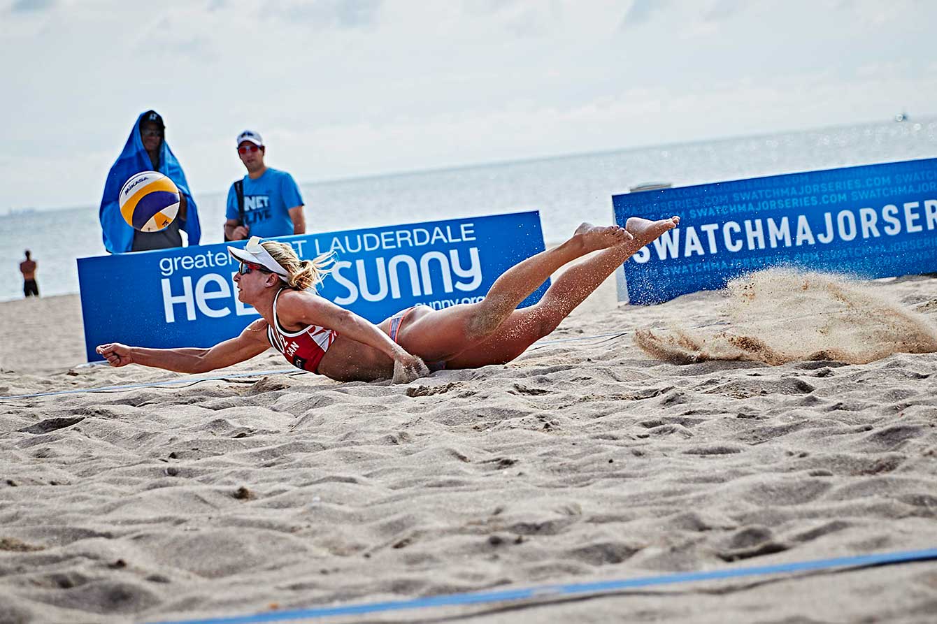 Heather Bansley absolutely laying out for a dig at 2015 World Tour Finals in Ft. Lauderdale, Florida.