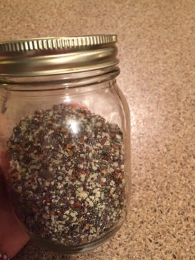 Super seed mix of chia seeds, flax seeds, and hemp hearts which are high in protein, calcium, fibre, iron, and omega-3