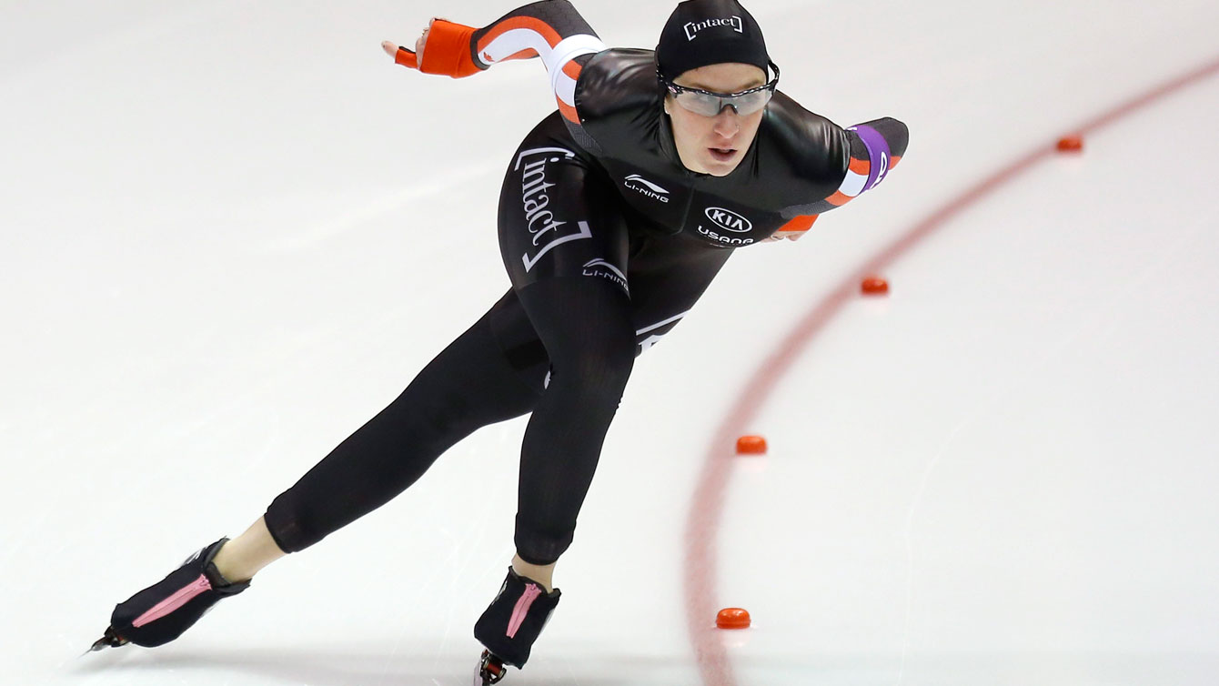 Ivanie Blondin skates in the women's 3000m at an ISU World Cup in Heerenveen, Netherlands on December 11, 2015. 