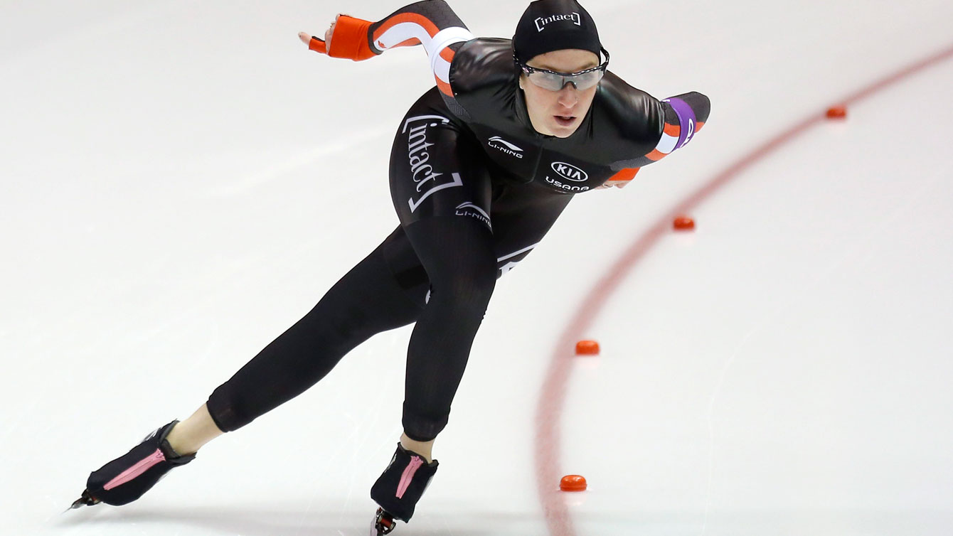 Ivanie Blondin skates in the women's 3000m at an ISU World Cup in Heerenveen, Netherlands on December 11, 2015.