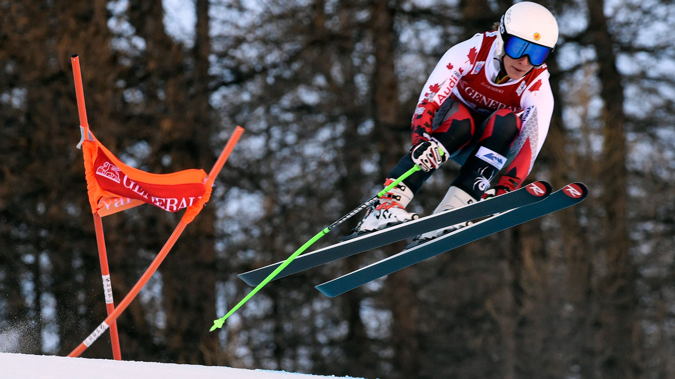 Larisa Yurkiw during the downhill in Val d'Isere, France on December 19, 2015. Yurkiw finished third for her second career FIS World Cup podium. 