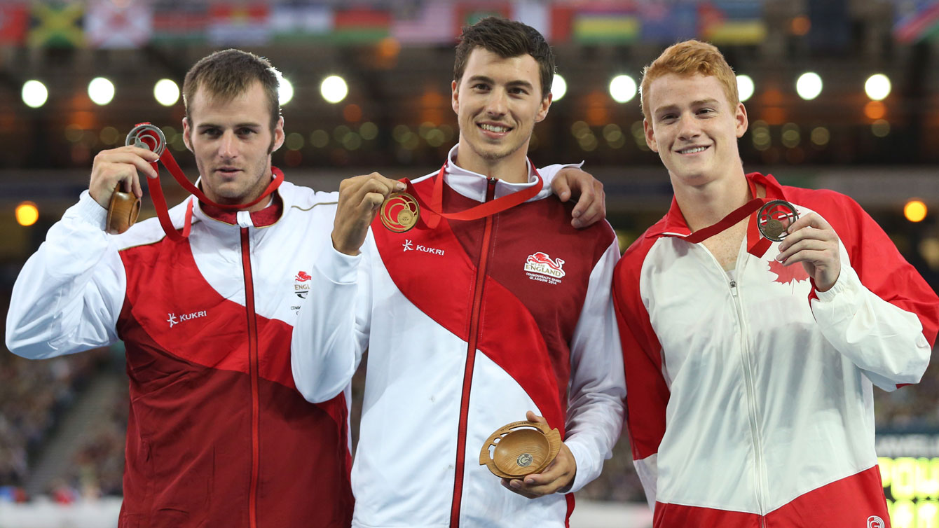 Shawn Barber (right) with his Glasgow 2014 Commonwealth Games bronze medal. 