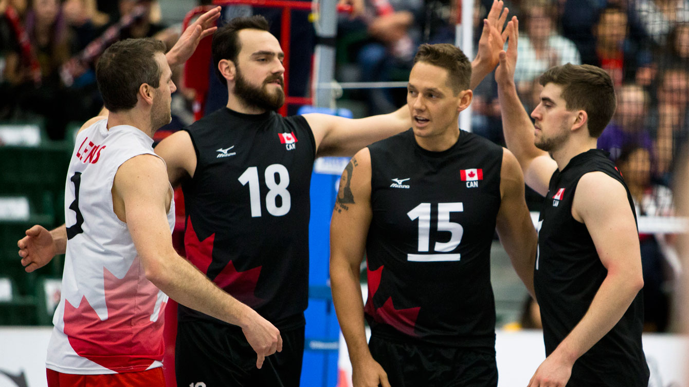 Canadian players celebrate a win against Mexico in Edmonton on January 8, 2016 (Photo: Kevin Light).