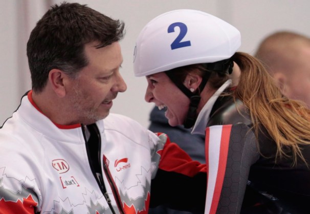 10739405 Blondin and her coach react after she won