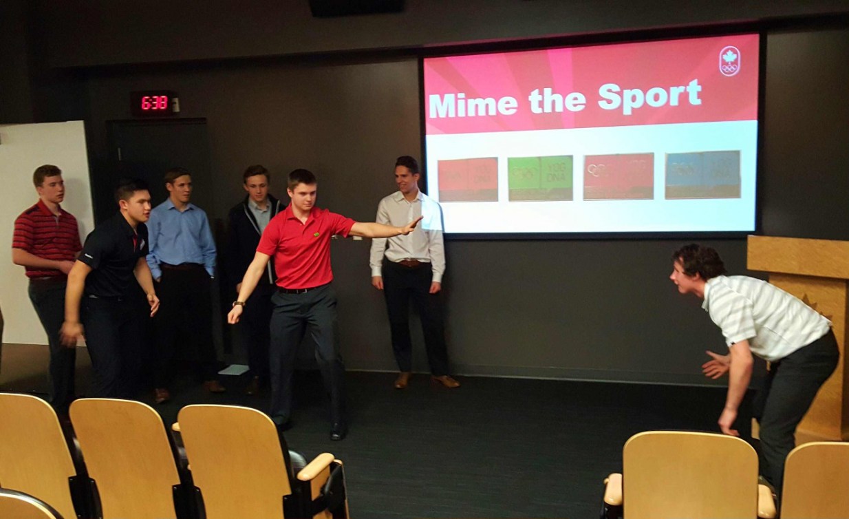 The Canadian Youth Olympic Games hockey team taking part in team building exercises on February 6 in Calgary.