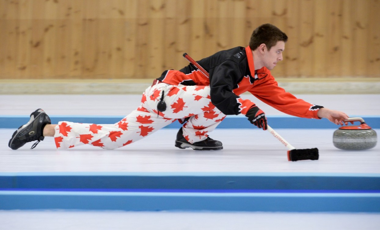 Tyler Tardi CAN is seen in action during the Mixed Doubles Finals Bronze Medal Game at Lillehammer Curling Hall during the Winter Youth Olympic Games, Lillehammer, Norway, 21 February 2016. Photo: Jon Buckle for YIS/IOC Handout image supplied by YIS/IOC