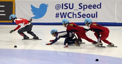 Collision in a short track speed skating event
