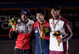 Hamelin poses with the other medallists