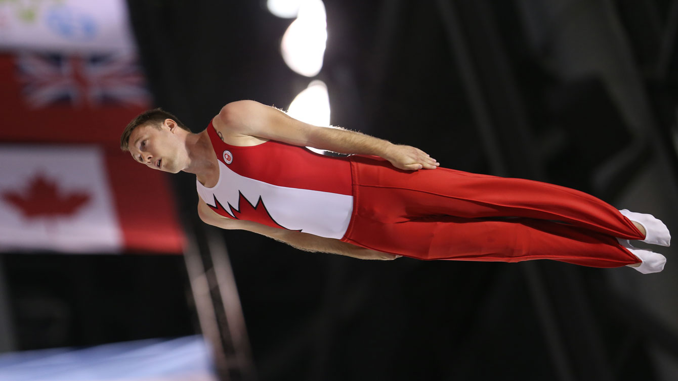 Jason Burnett after competing in trampoline at the 2015 Pan Am Games. (Greg Kolz)