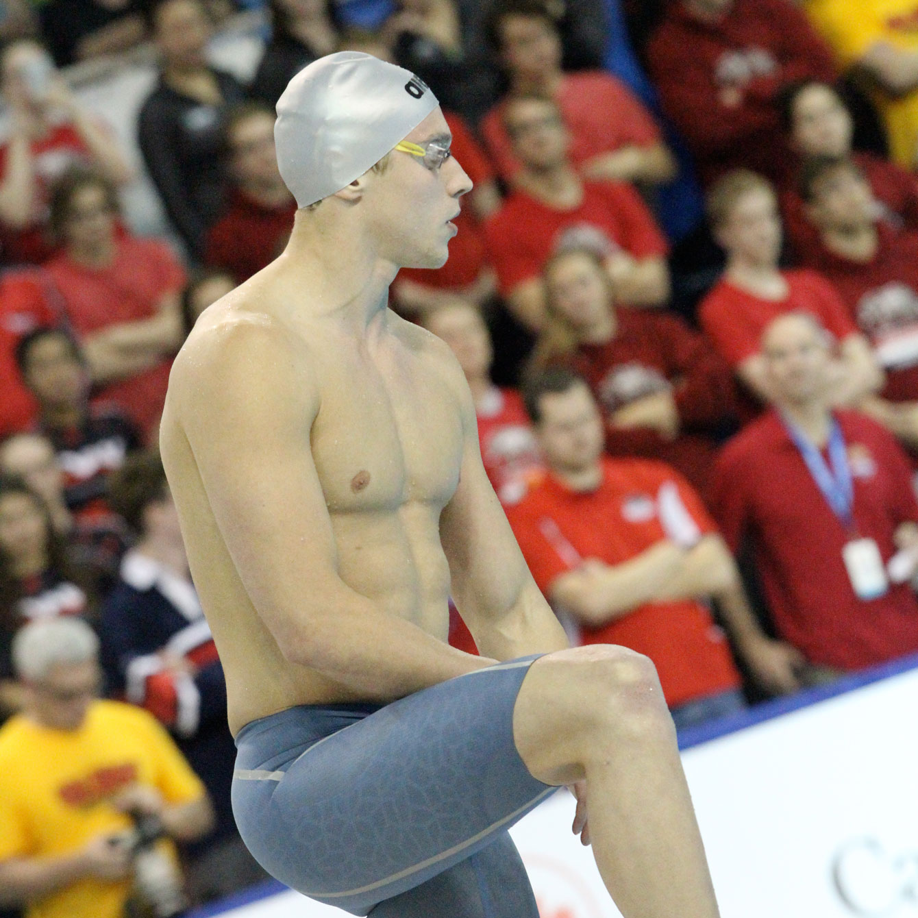 Santo Condorelli looks on ahead of the 100m free at the Rio Trials on April 8, 2016 (Photo: Patricia Armstrong Corsini via Swimming Canada). 