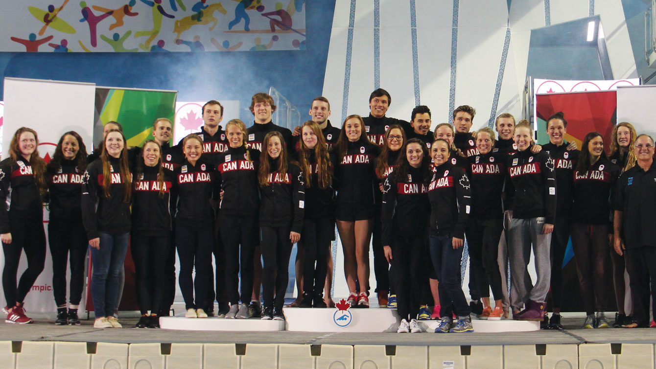 The pool swimmers named to Team Canada for Rio 2016 gathered for the team announcement on April 10, 2016.