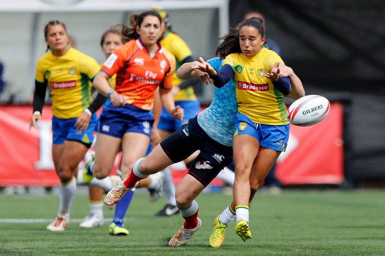 Rose LaBreche refereeing Brazil vs Russia on day one of Canada 7s in Langford, BC (Photo: World Rugby).