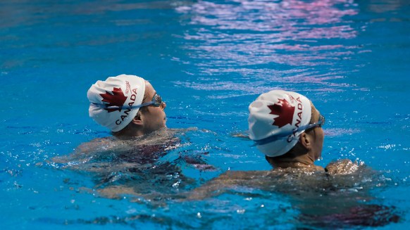 Simoneau and Thomas at the Toronto Pan Am Sports Centre during their Toronto visit before the Rio 2016 Games. (Thomas Skrlj/COC)