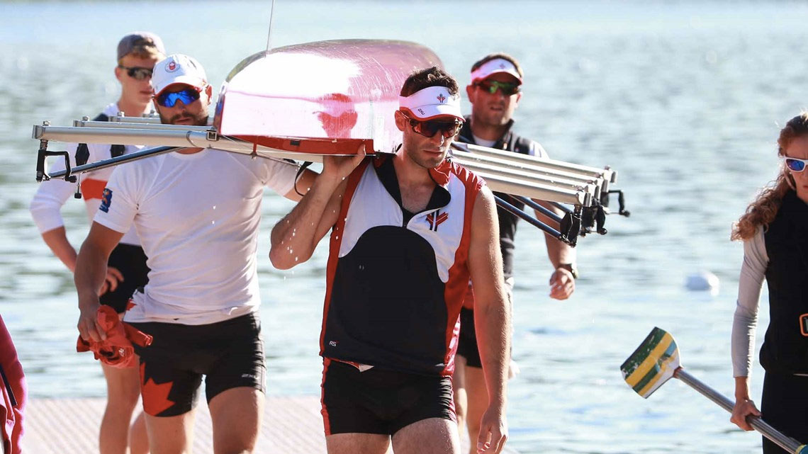 Men's quad sculls at training in Lucerne at the FISA European Continental and Final Olympic Qualification Regatta (Photo: Igor Meijer via FISA).