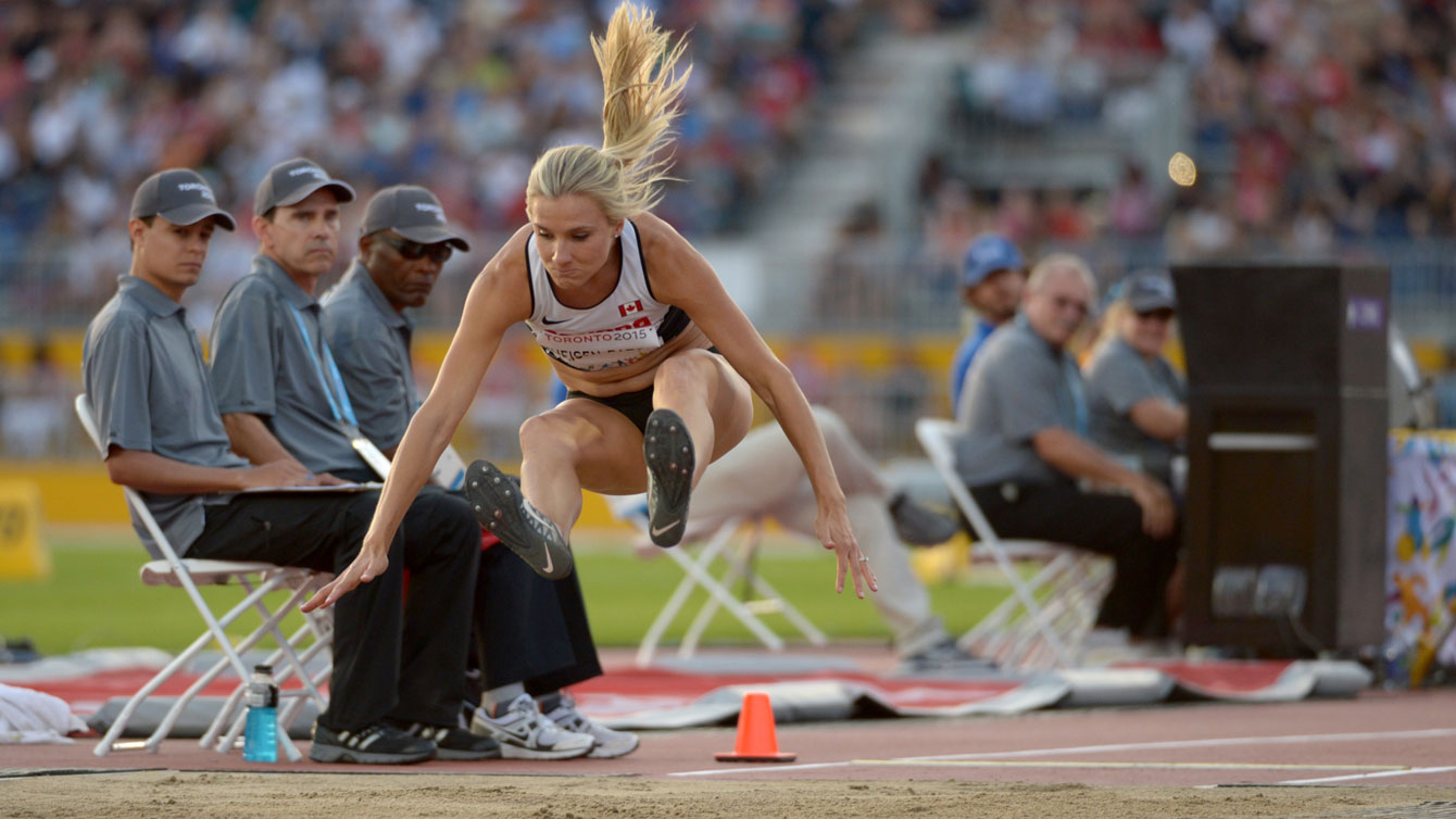 Brianne Theisen-Eaton competing in the long jump at Toronto 2015 Pan American Games on July 24, 2015.