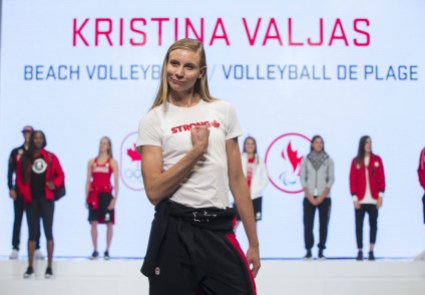 Kristina Valjas Kristina Valjas at the 2016 Team Canada Olympic clothing launch by Hudson's Bay on April 12, 2016.