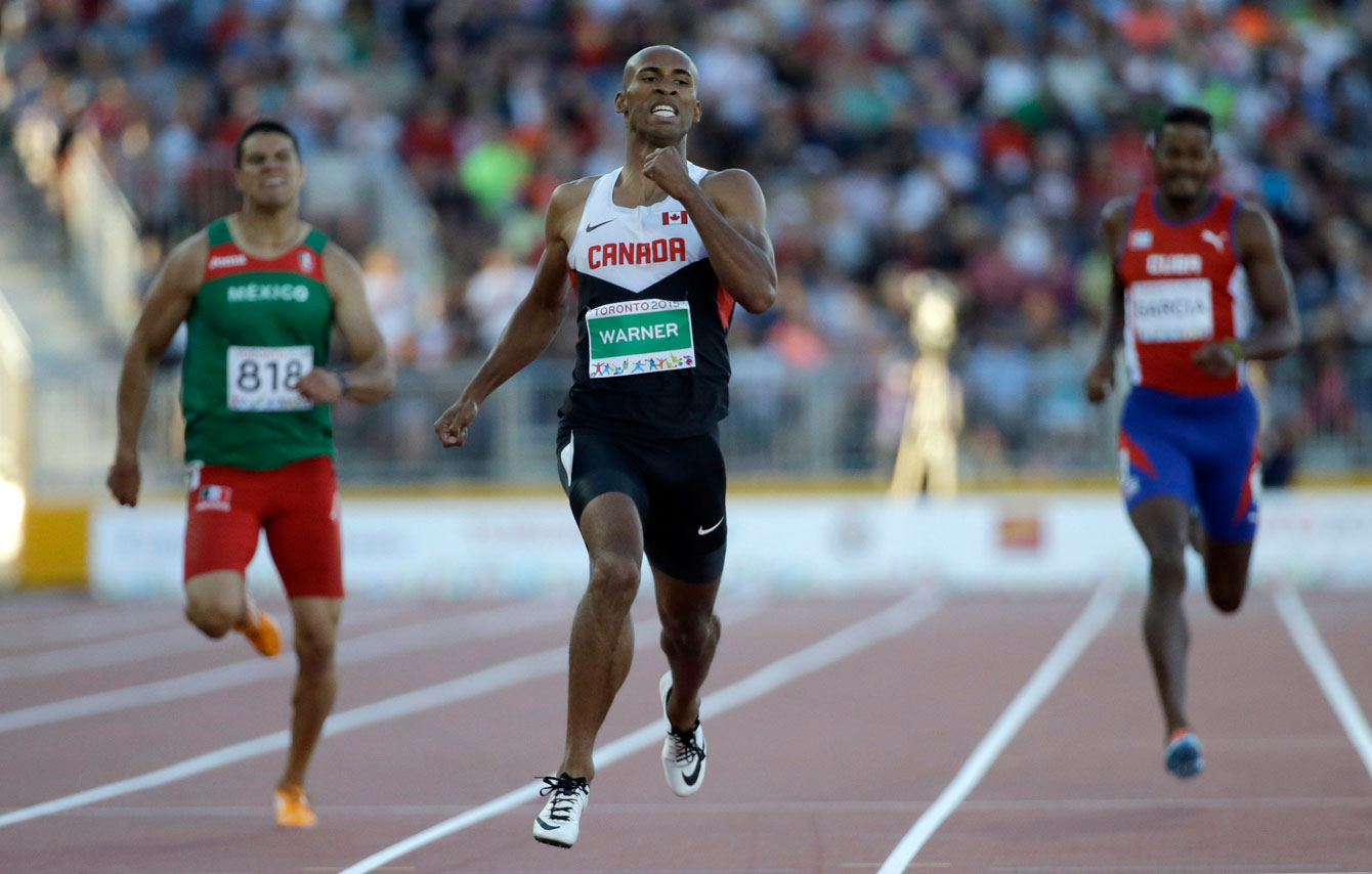 Damian Warner in the 400m portion of the decathlon at Toronto 2015 Pan American Games on July 22, 2015. 