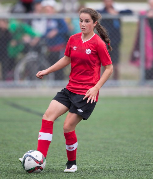 Canadian women's soccer team member Jessie Fleming is seen during a training session in Vancouver, B.C. Wednesday, April 21, 2015. THE CANADIAN PRESS/Jonathan Hayward