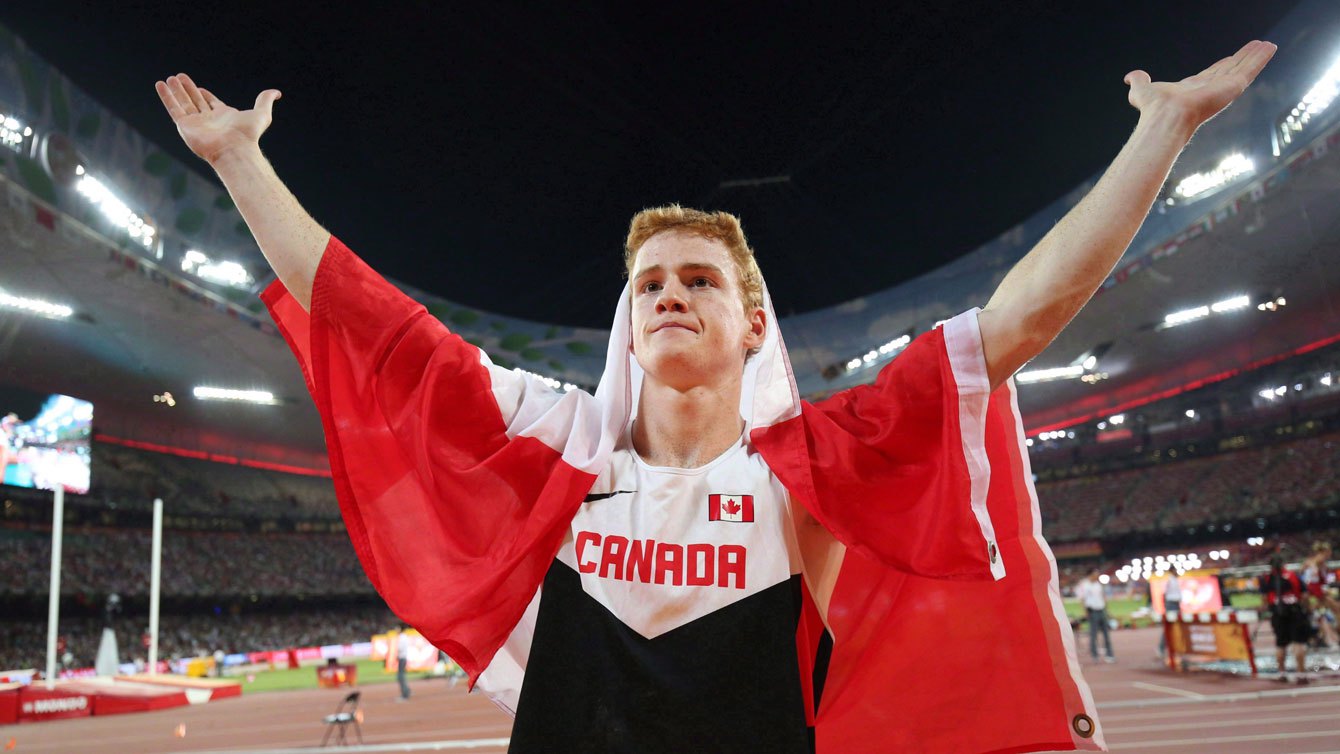 Shawn Barber after winning pole vault gold at IAAF world championships in Beijing on August 24, 2015. 