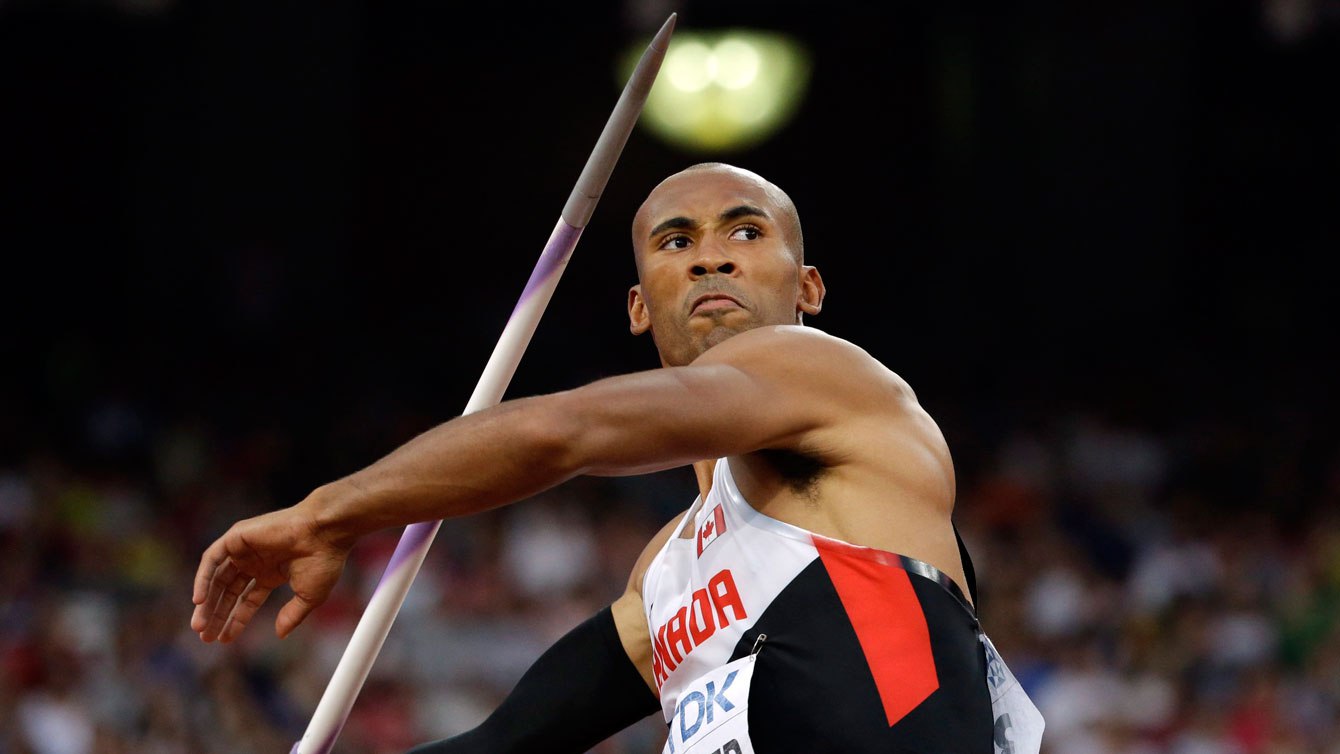 Damian Warner in javelin portion of the decathlon