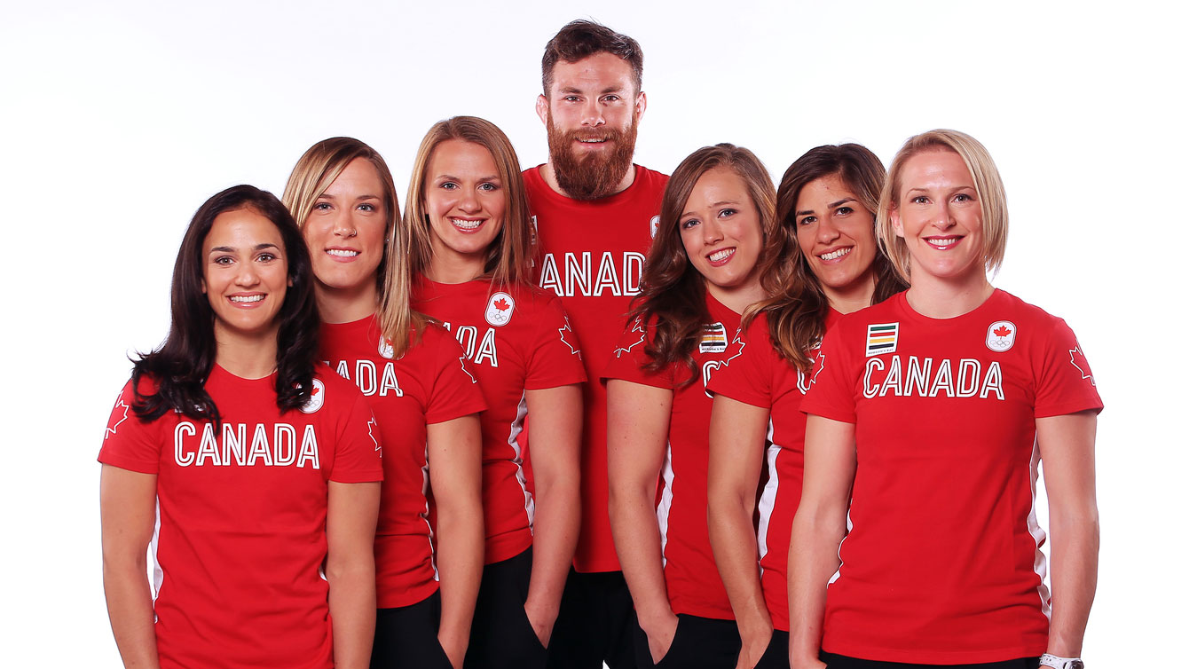 Seven new Olympians, along with Haislan Garcia will represent Canada in wrestling at Rio 2016. (L-R) Jasmine Mian, Danielle Lappage, Erica Wiebe, Korey Jarvis, Dorothy Yeats, Michelle Fazzari and Jillian Gallays.