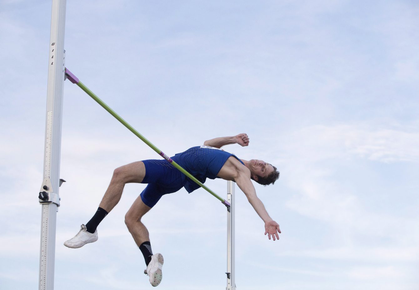 Derek Drouin makes his jump during the senior men's semifinal at the Canadian Track and Field Championships and Selection Trials for the 2016 Summer Olympic and Paralympic Games, in Edmonton, Alta., on Saturday, July 9, 2016. THE CANADIAN PRESS/Jason Franson