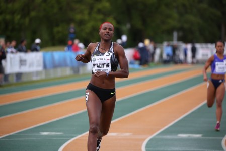 Kim Hyacinthe competing in track and field