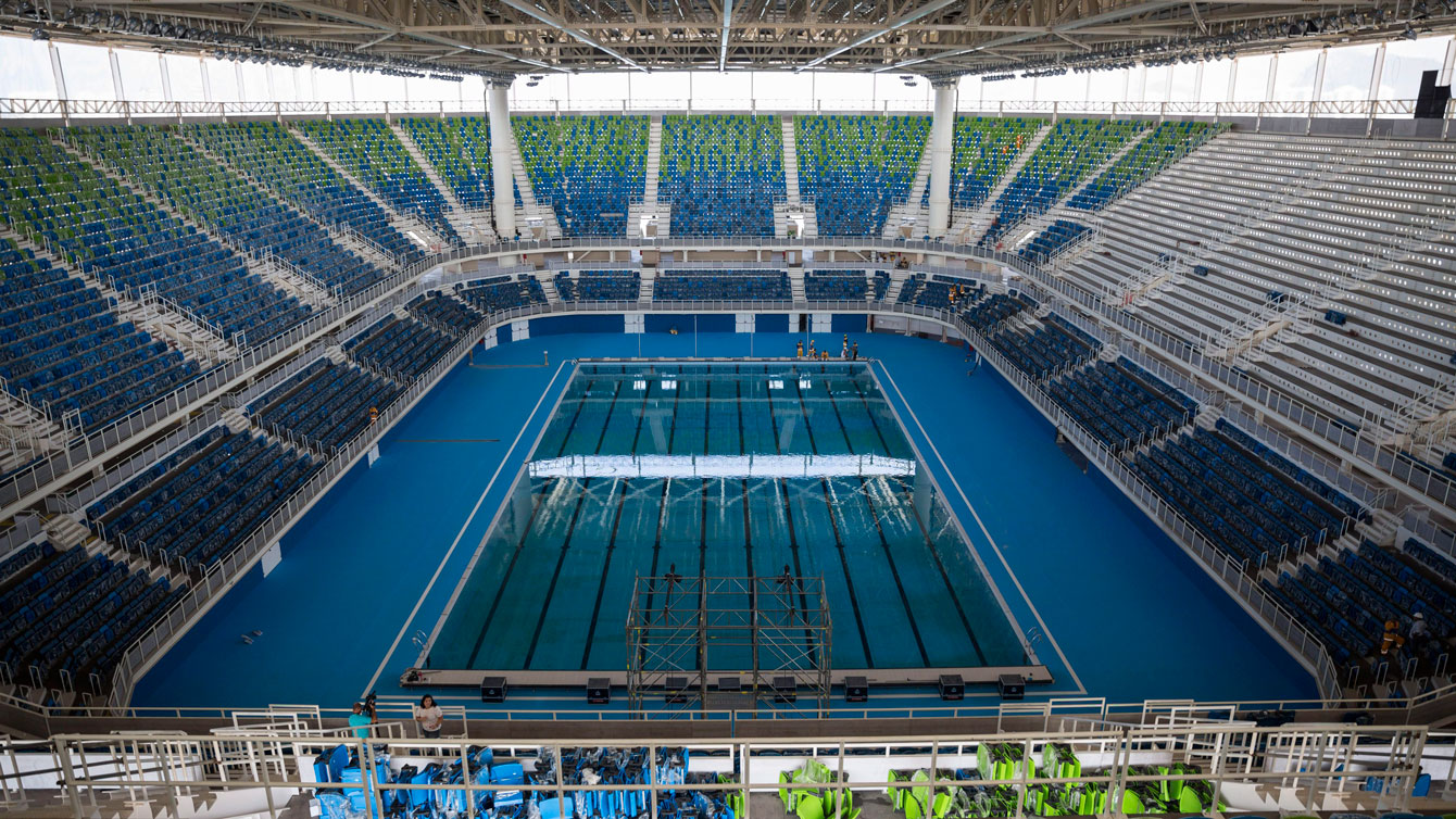 Inside of the Olympic Aquatics Stadium during a foreign media tour inside Olympic Park in Rio de Janeiro, Brazil.