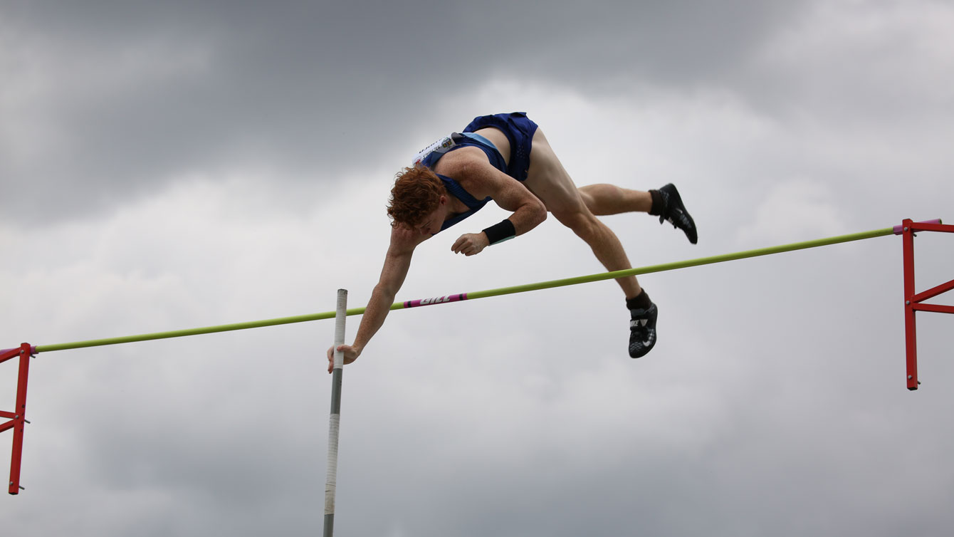 Shawn Barber clears the bar in pole vault at Canadian Olympic trials on July 9, 2016. 