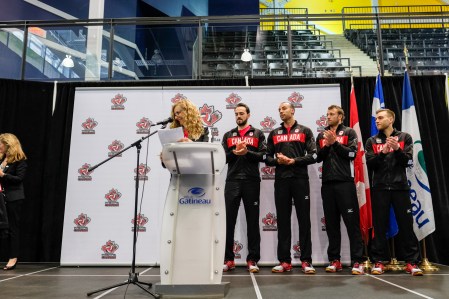 Jacket presentation of the Canadian Men's Indoor Volleyball team on July 22, 2016. (Thomas Skrlj/COC)