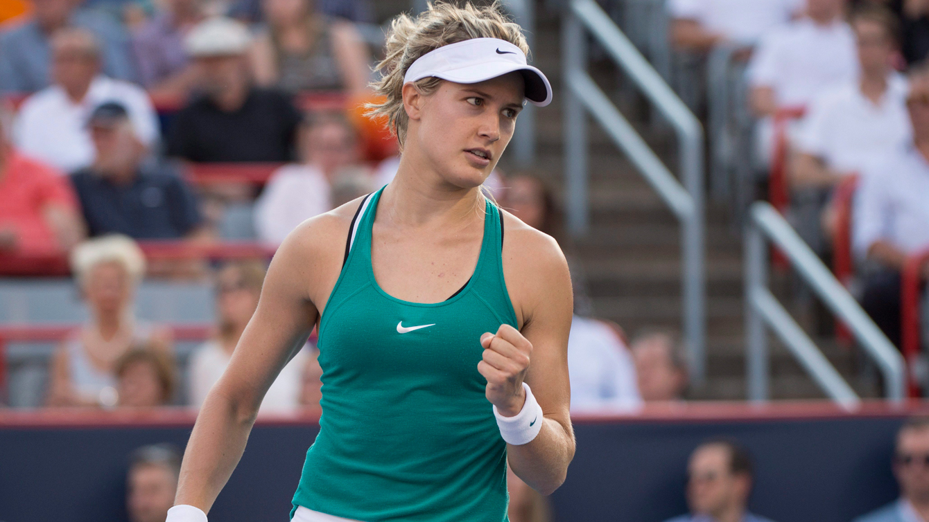 Eugenie Bouchard of Canada reacts during her match against Dominika Cibulkova of Slovakia during second round of play at the Rogers Cup tennis tournament Wednesday July 27, 2016 in Montreal. THE CANADIAN PRESS/Paul Chiasson