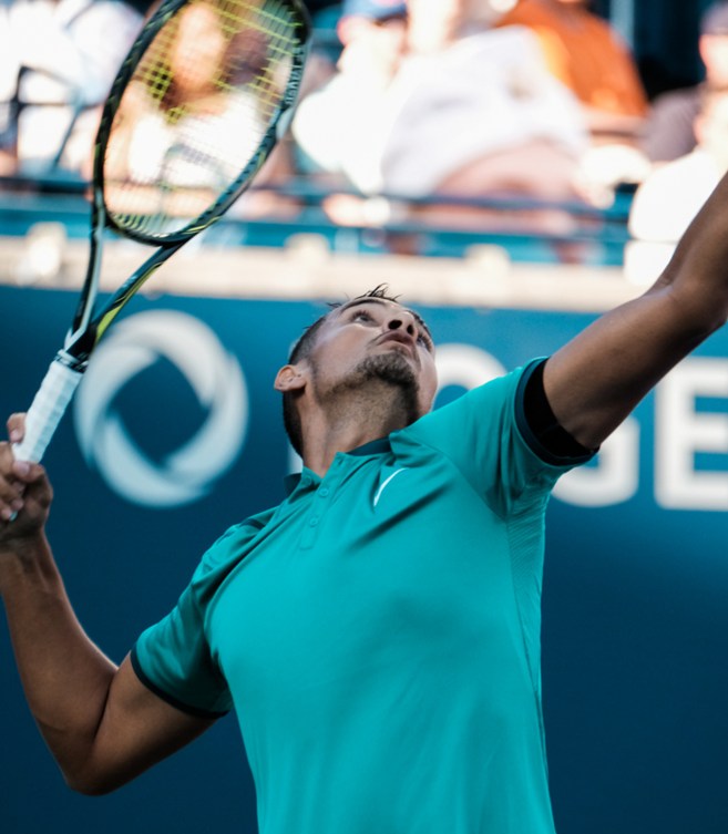 Australia's Nick Kyrgios, pictured here facing Canada's Denis Shapovalov on July 25, 2016, will team up with American Jack Sock in doubles. They will face Canadians Vasek Pospisil and Daniel Nestor next. (Thomas Skrlj/COC)