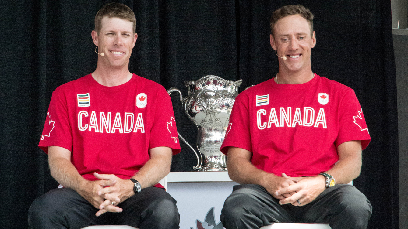 David Hearn and Graham DeLaet speak at the Glen Abbey Golf Club after being nominated to Team Canada on July 19, 2016. (Tavia Bakowski/COC) 